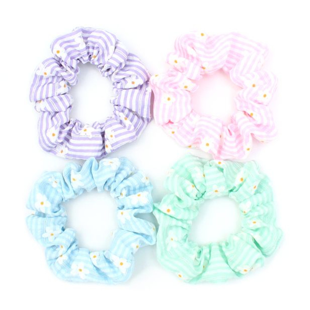 Daisy Print Striped Scrunchie