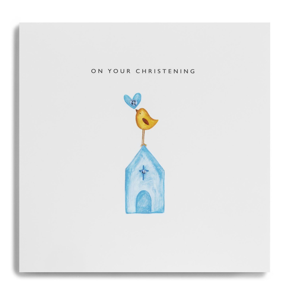 On You Christening (Boy) - Blue Church with Bird & Heart PKE18