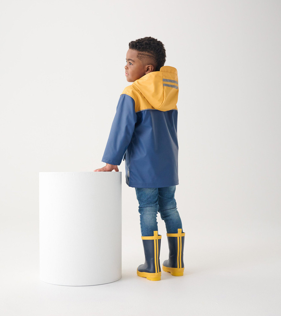 Yellow & Navy Zip-Up Rain Jacket