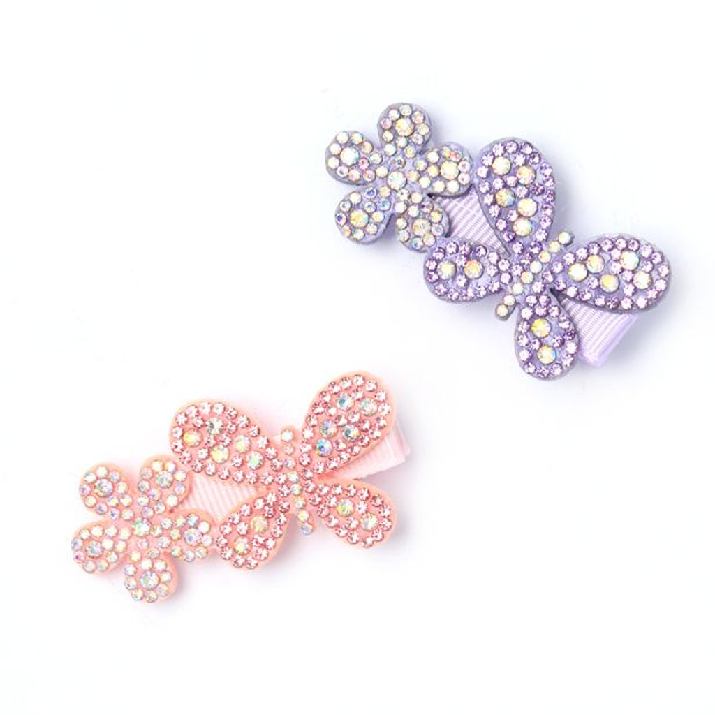 2 Diamante Flower & Butterfly Beak Clips
