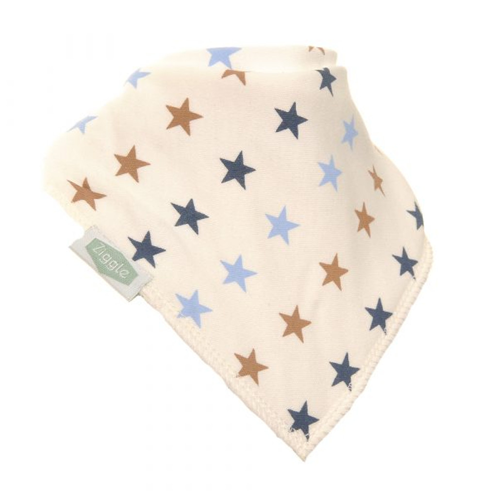 Cream With Blue and Beige Stars Dribble Bib