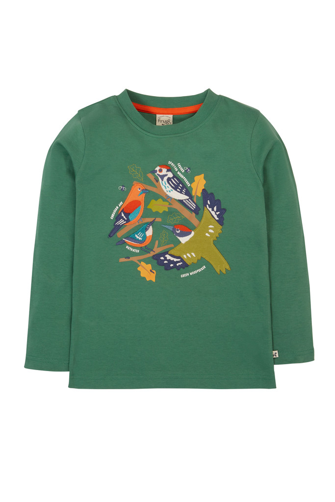 Terrific Applique Top - Holly Green/Birds