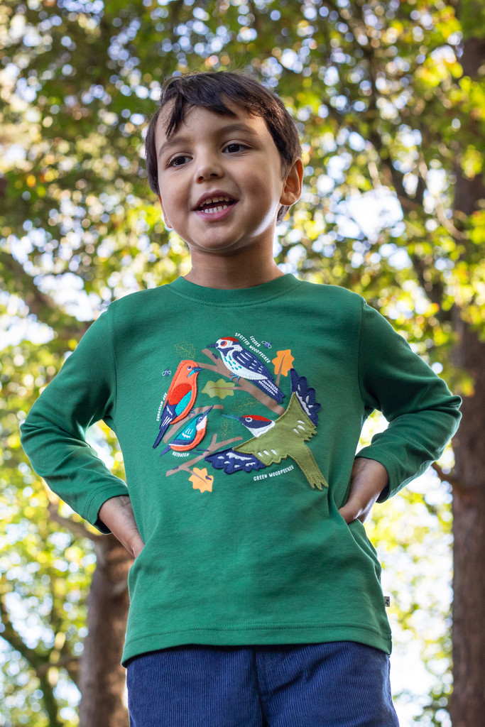 Terrific Applique Top - Holly Green/Birds