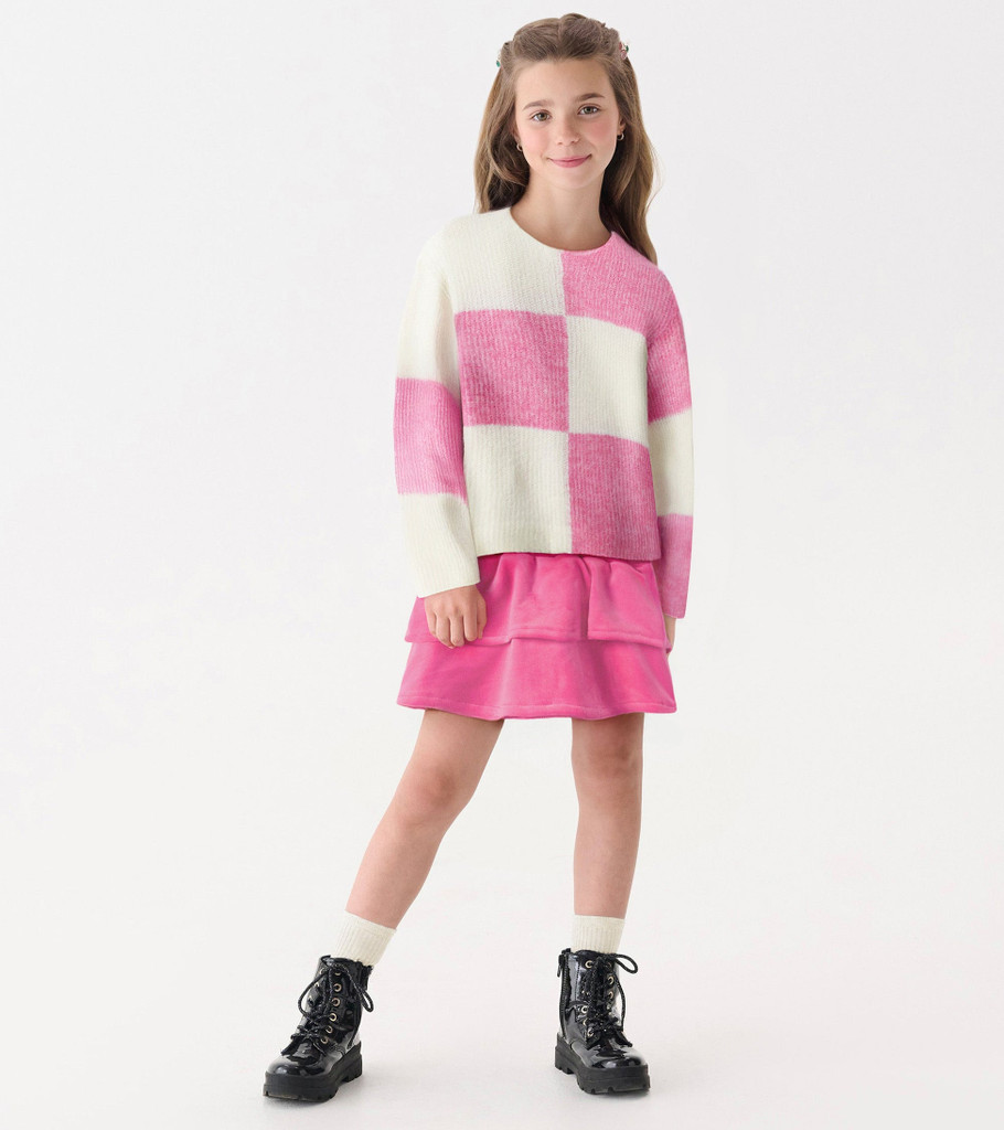 Sea Pink Check Drop Shoulder Sweater