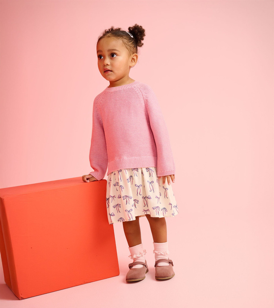 Painted Bows Mixed Media Sweater Dress