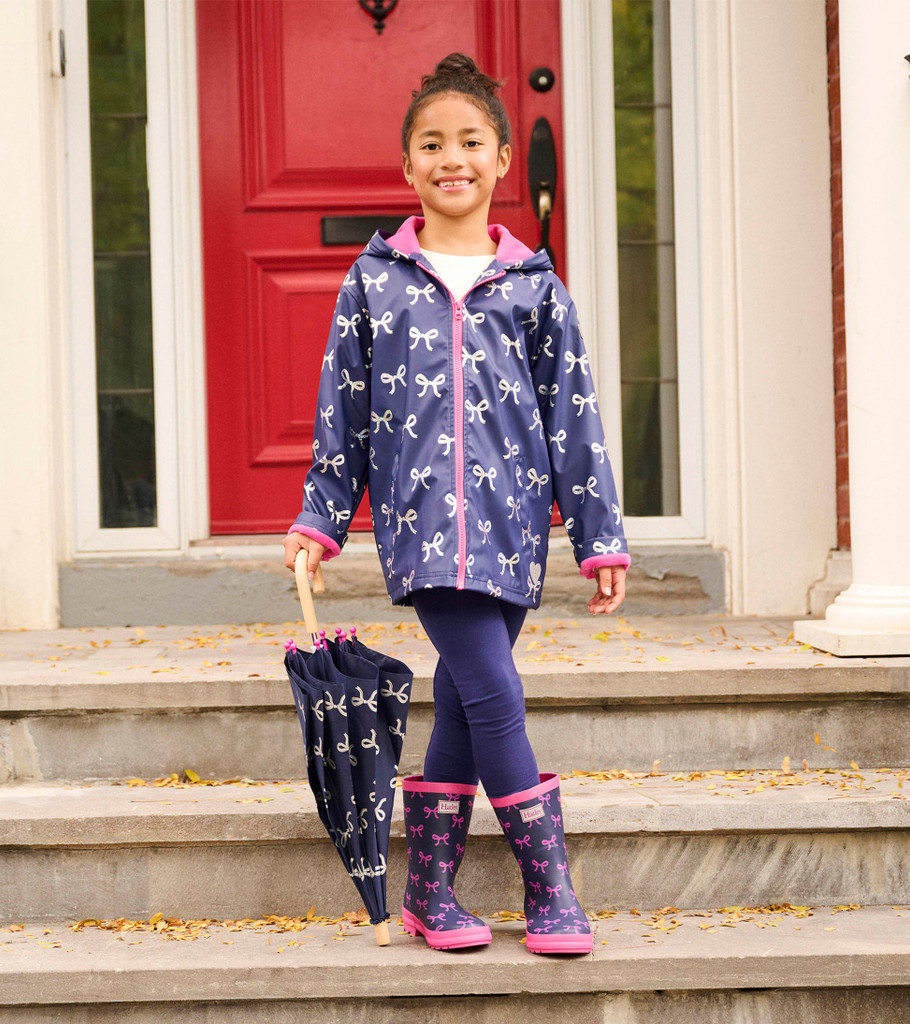 Girls Silver Ribbon Zip-Up Raincoat