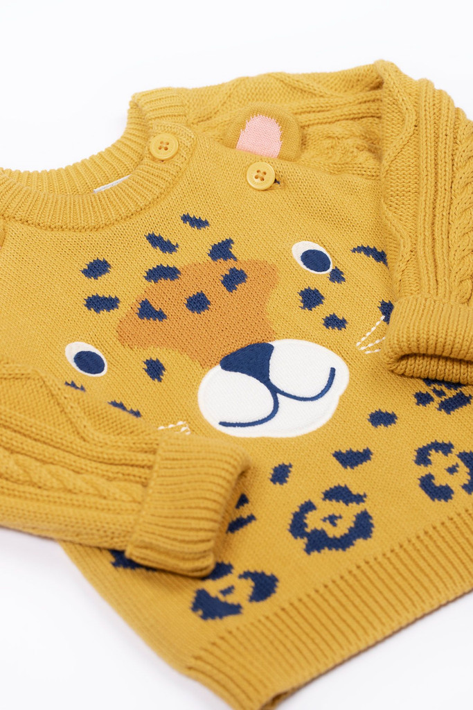 Caleb Character Knit Jumper - Primrose/Leopard