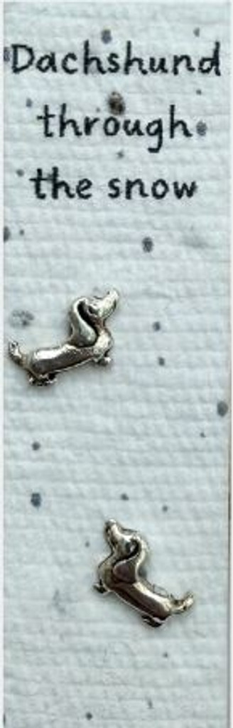 Earrings - Silver Dachshund Through The Snow