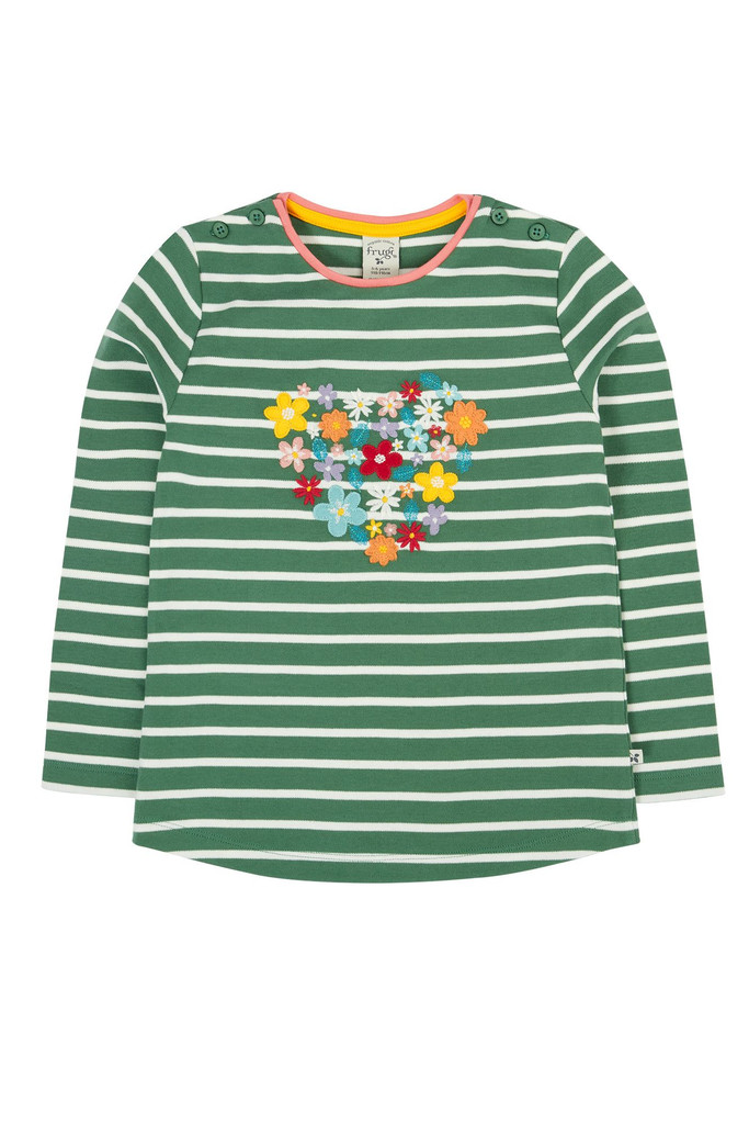 Louise Embroidered Top - Holly Green / Breton Heart
