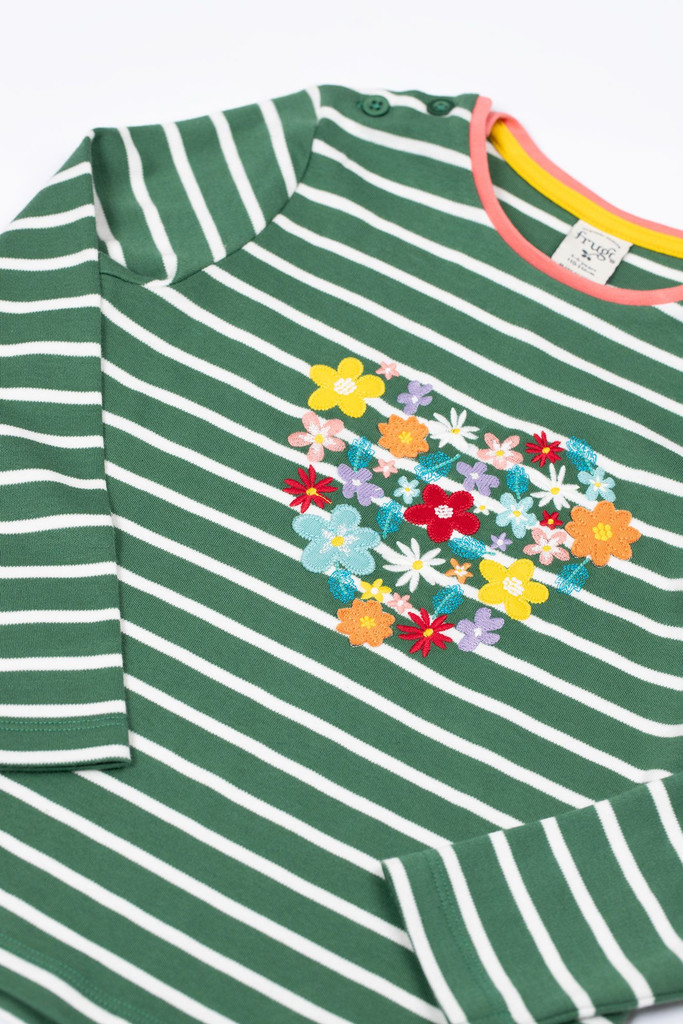 Louise Embroidered Top - Holly Green / Breton Heart