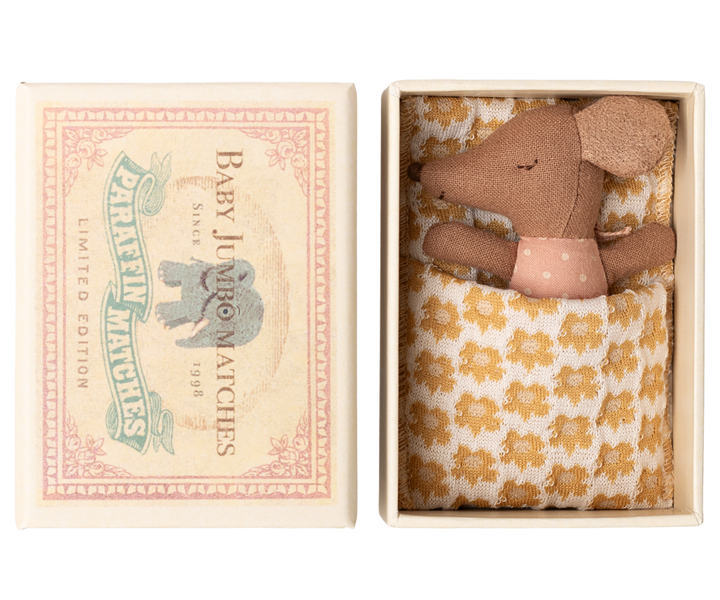 Sleepy Wakey Baby Mouse In Matchbox - Rose