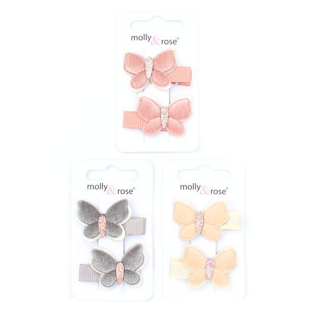 2 Velvet Butterfly Clips