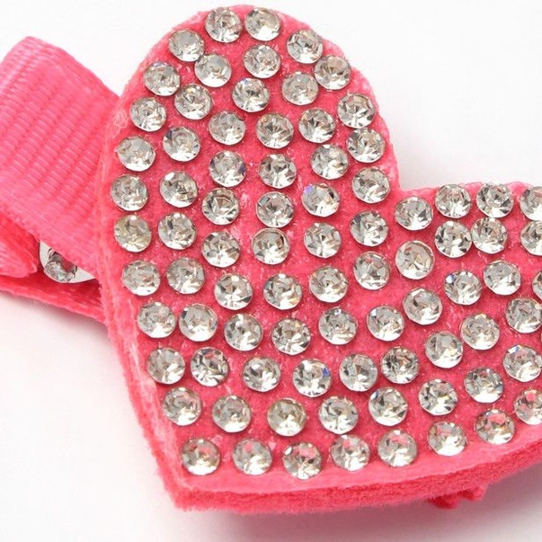 2 Diamante Heart Motif Clips 3.5cm