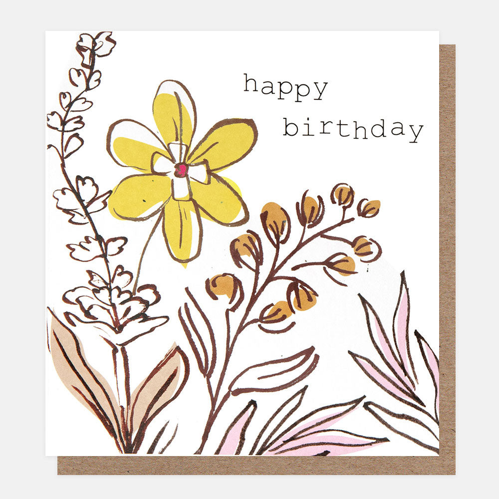 Yellow Flower & Oranges Stems Birthday Card SBL012