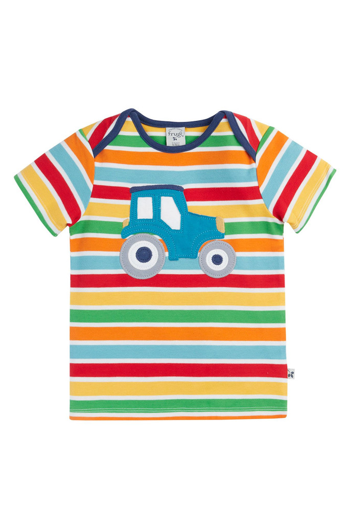 Bobster Applique T-Shirt - Happy Stripe/Tractor
