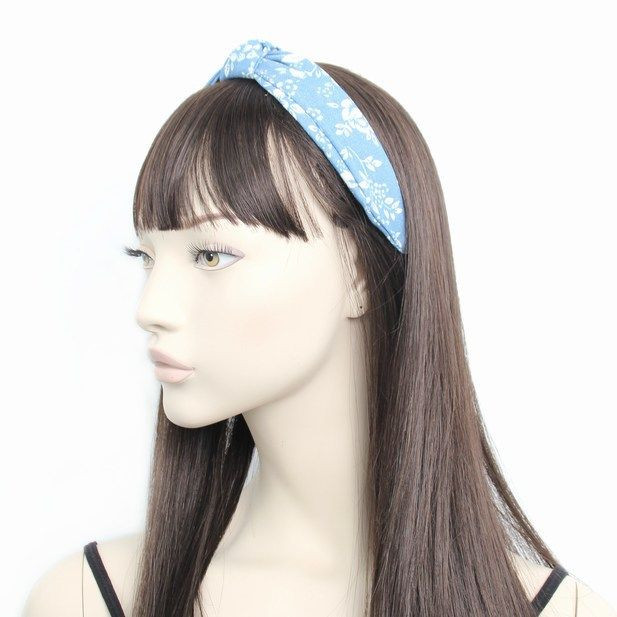 Wide Denim Floral Fabric Knotted Aliceband