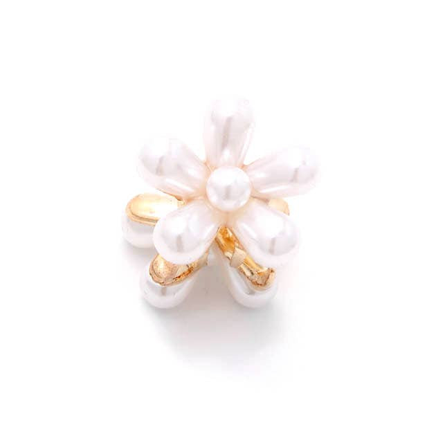 Pair Of Pearl Bead Flower Mini Clamps