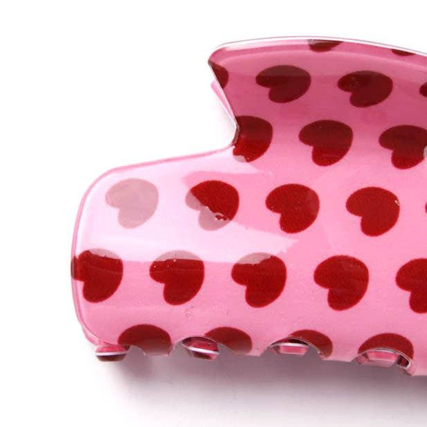 Pink Clamp With Red Heart Print.