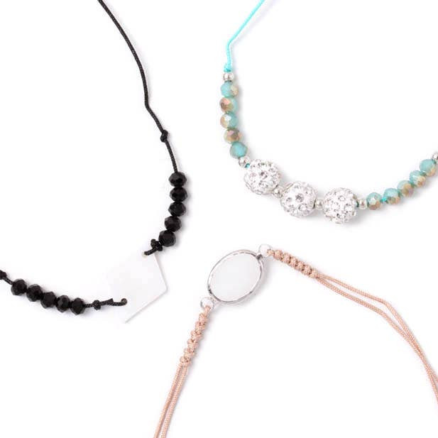 Mixed Colour Corded Bracelets 3pk With Beads & Charm