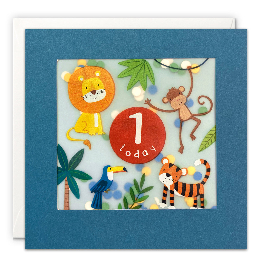 Age 1 Blue Jungle Paper Shakies Card PP3712