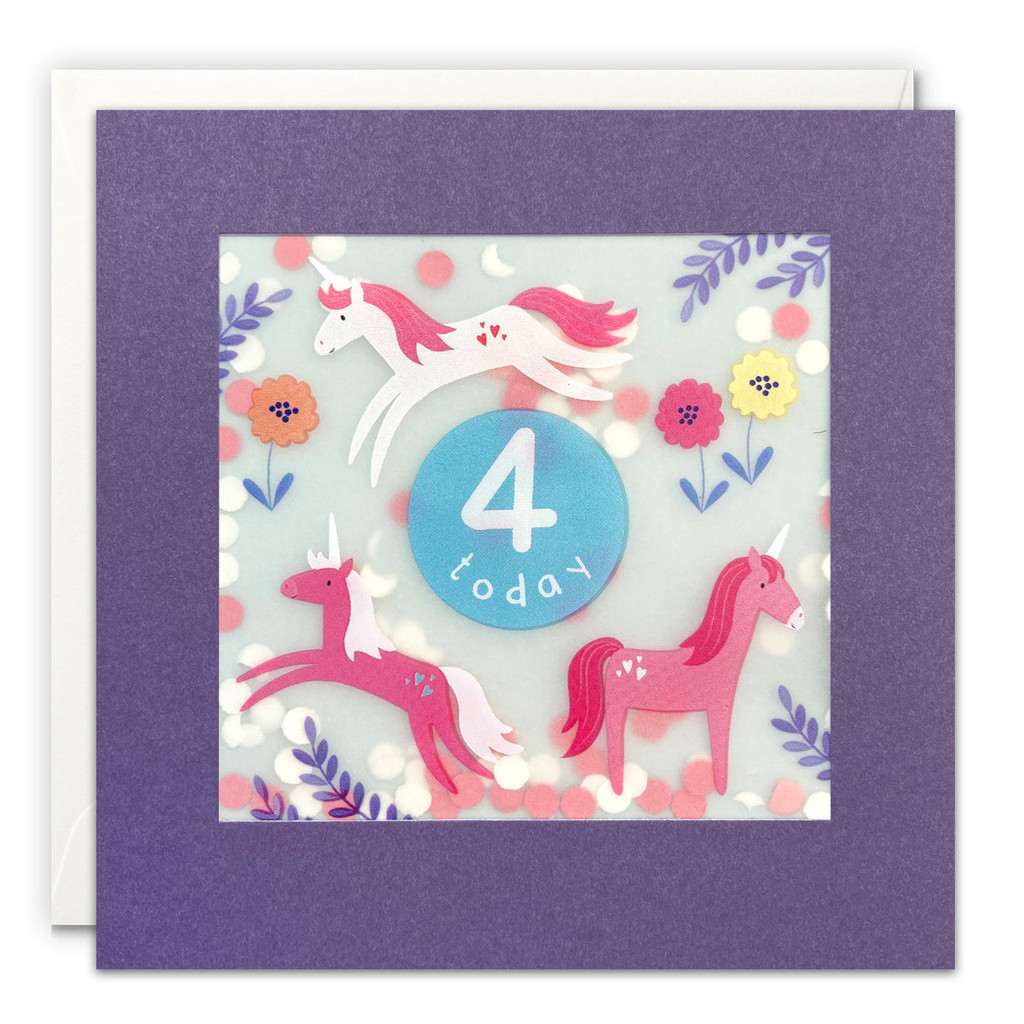 Age 4 Unicorns Paper Shakies Card PP3719