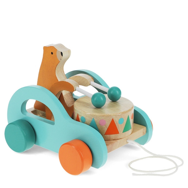 Wooden Pull Along Toy - Drumming Bear