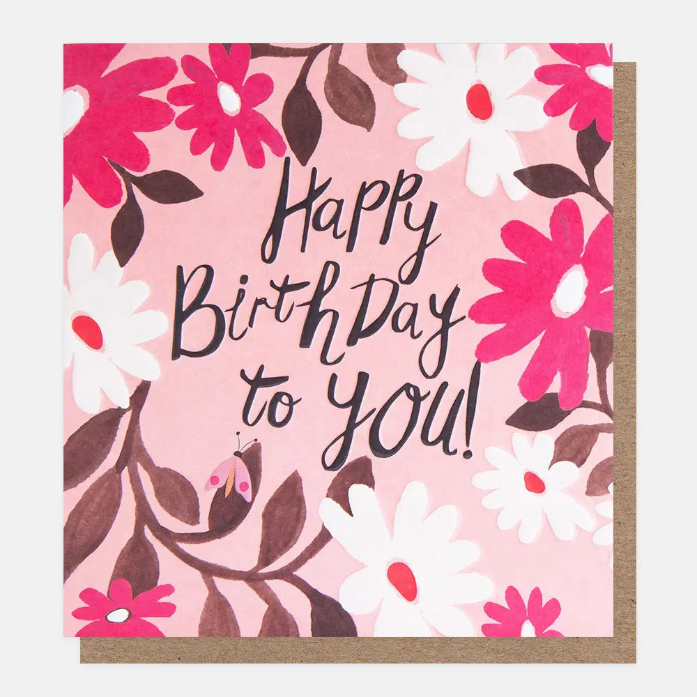 Happy Birthday To You Flowers On Pink With Bug WFE009