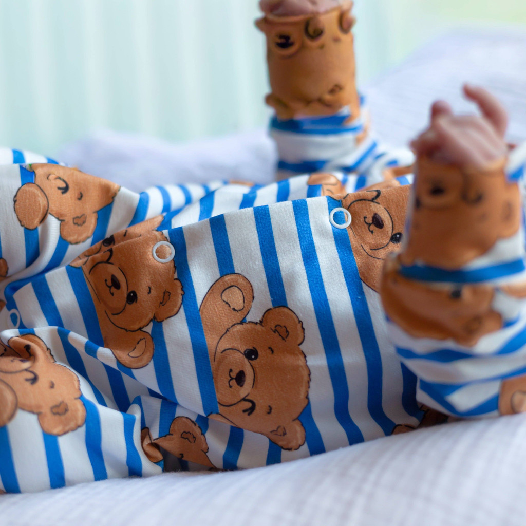 Teddy Stripe Unisex Baby Cotton Sleepsuit