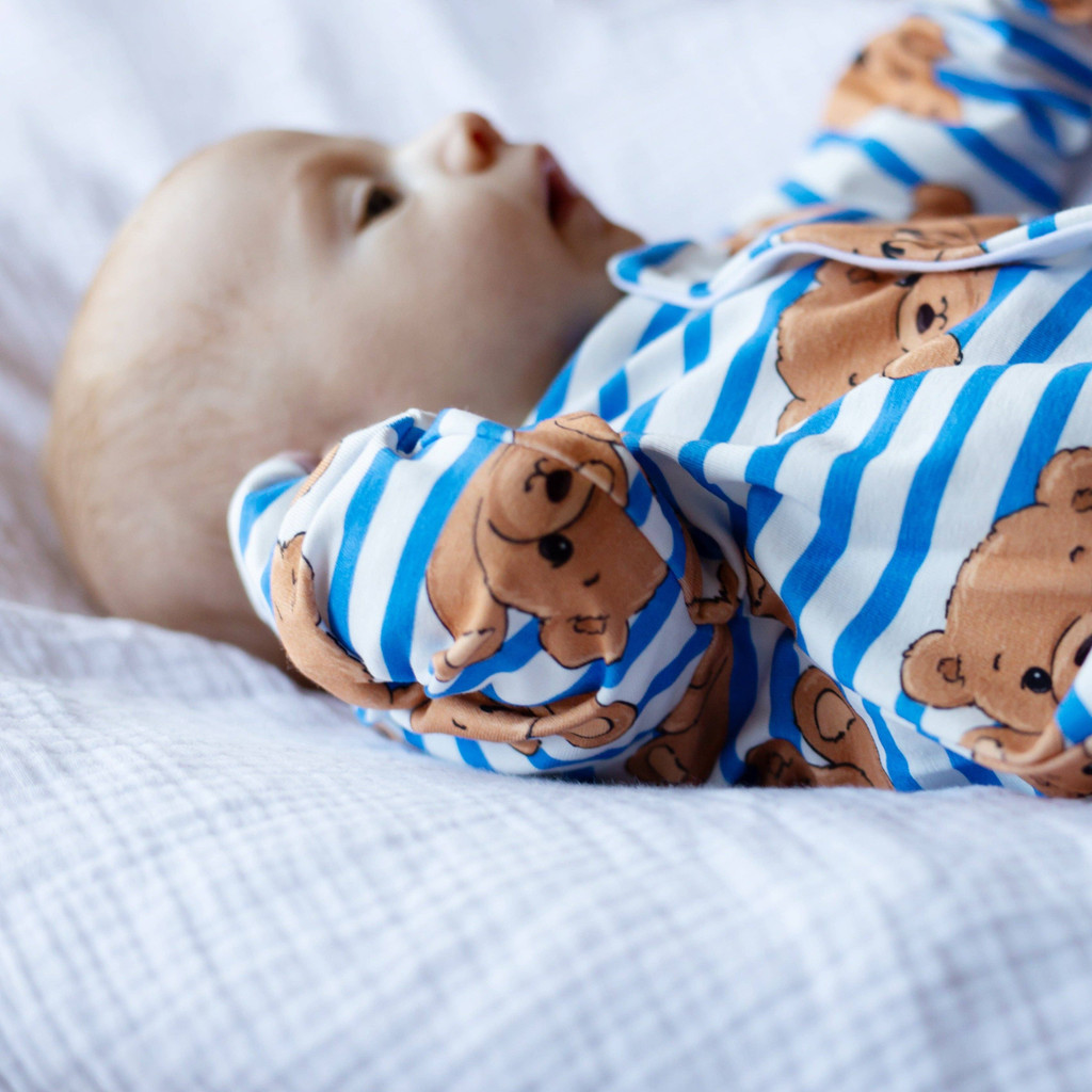Teddy Stripe Unisex Baby Cotton Sleepsuit