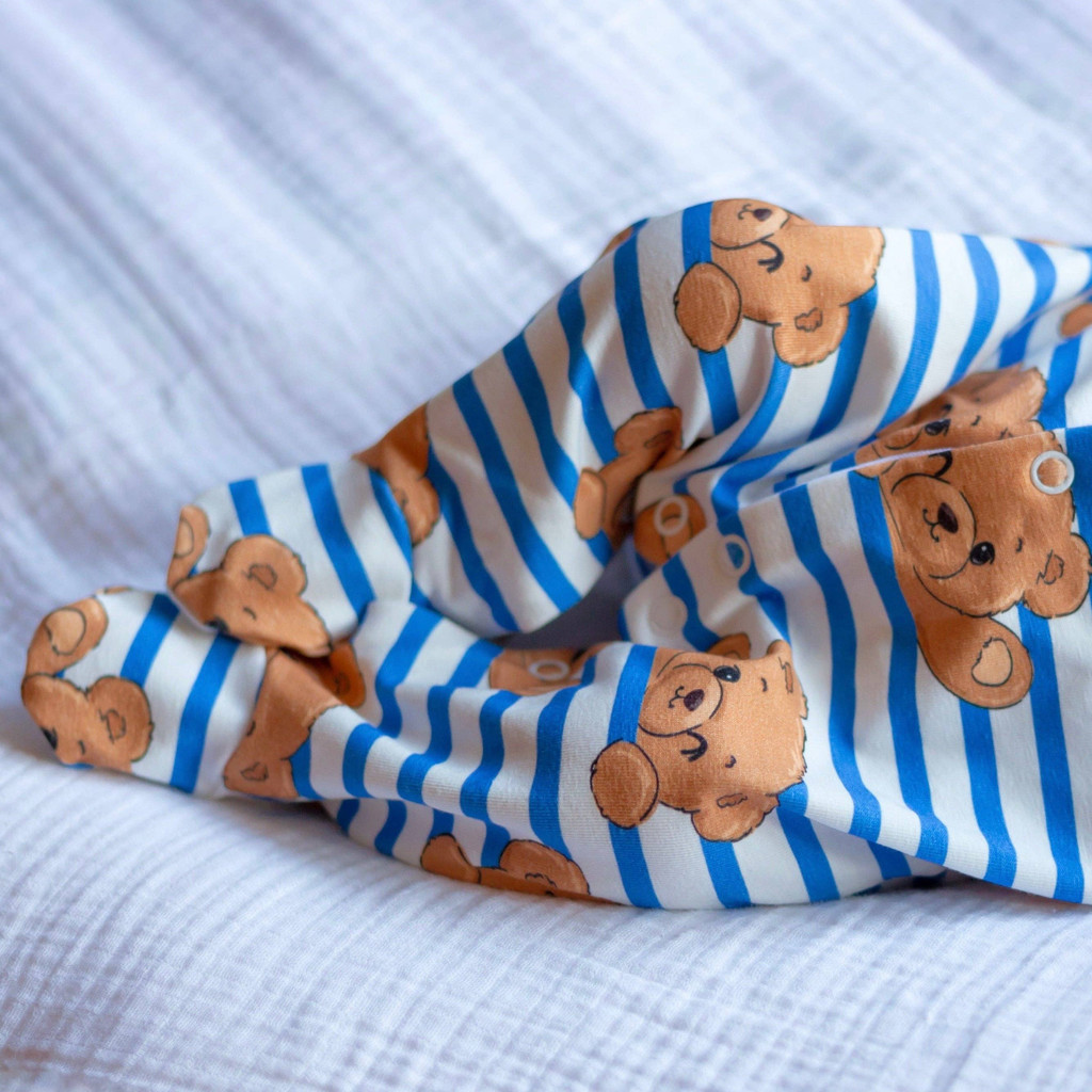 Teddy Stripe Unisex Baby Cotton Sleepsuit