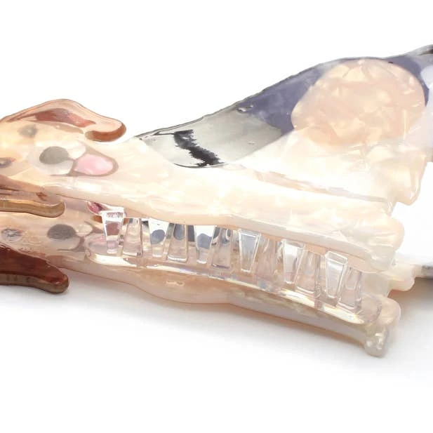 Pearlescent dog shaped hair clamp 8cm