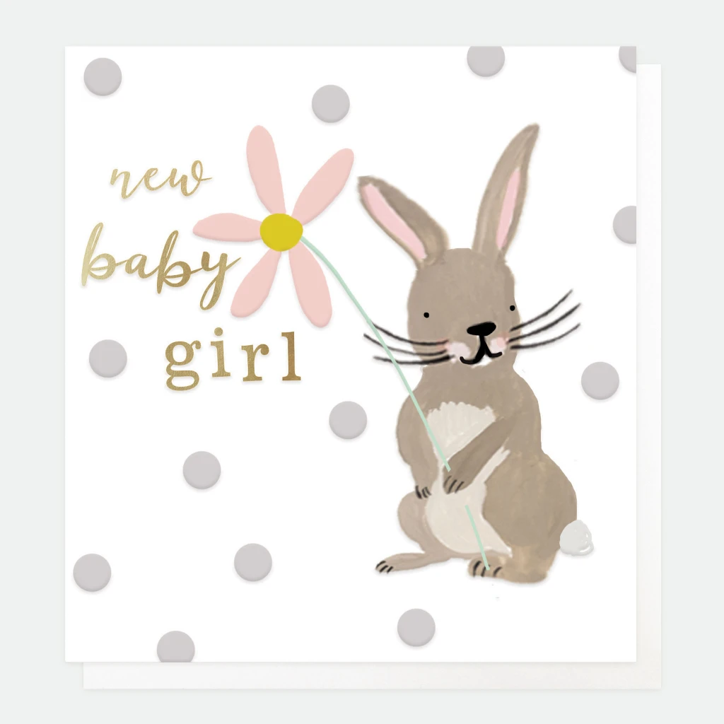 Baby Girl Rabbit New Baby Card PAI038