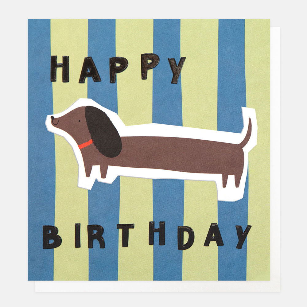 Green/Blue Stripe Sausage Dog Birthday STK001