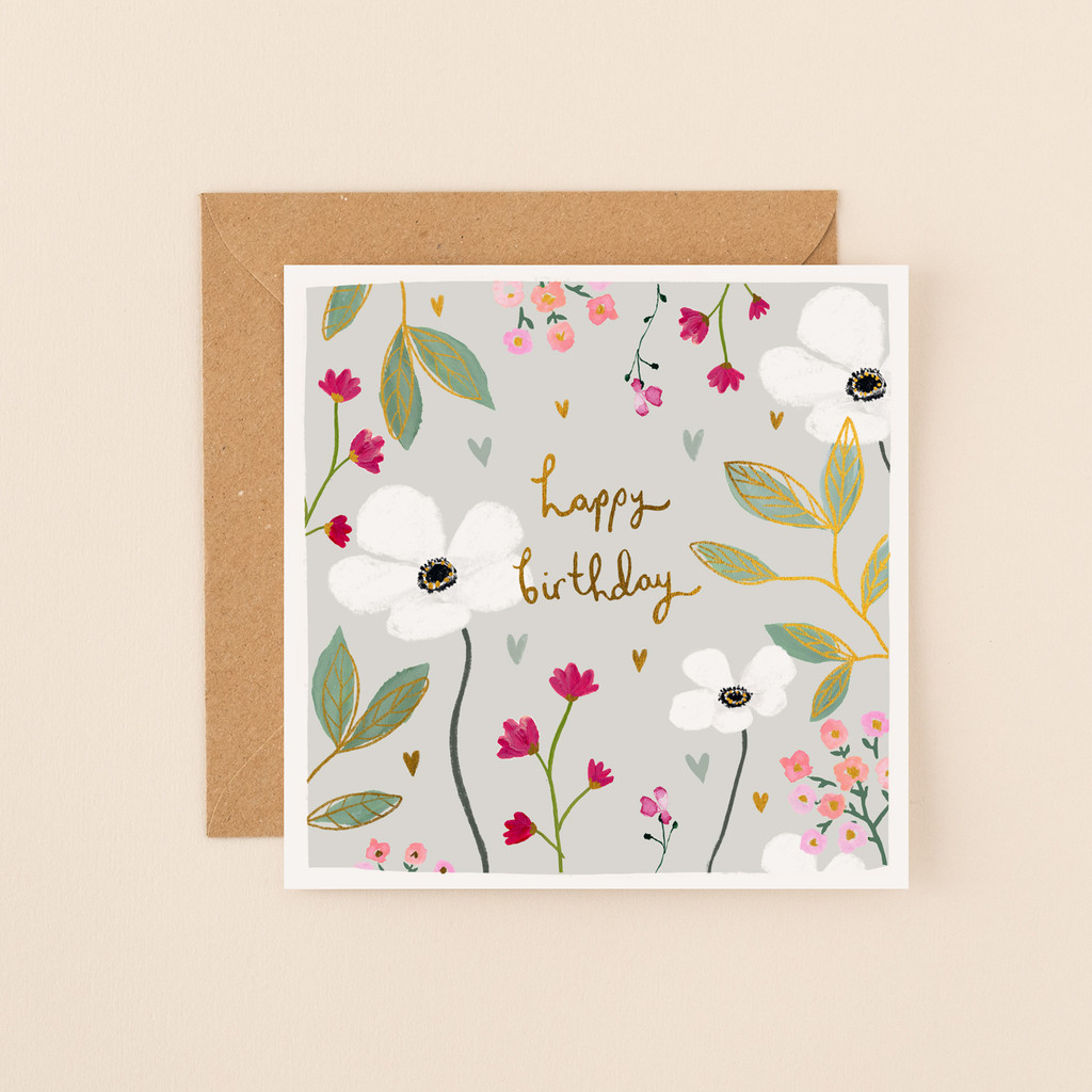 Pink & White Flowers Happy Birthday BL14