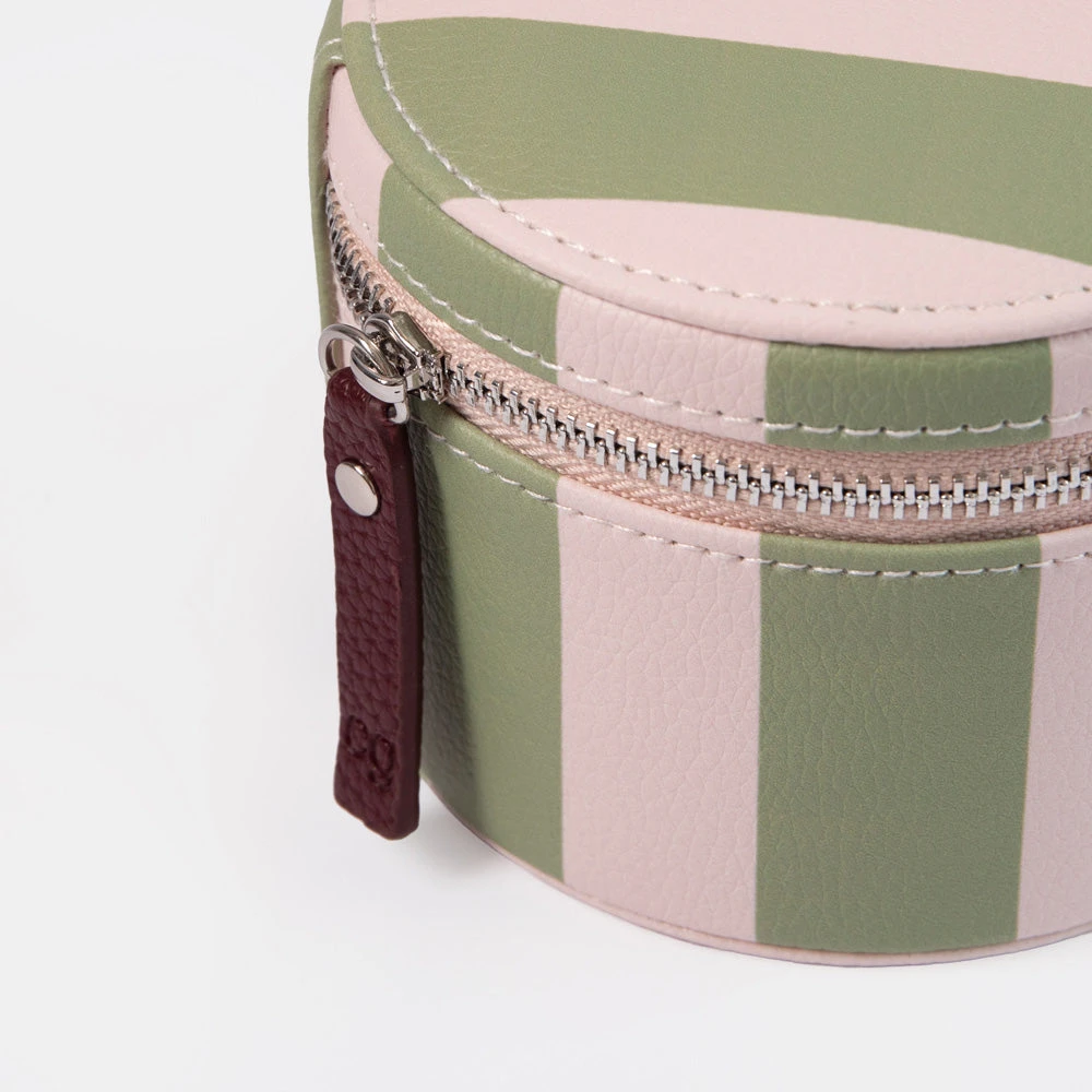 Pink & Green Stripe Round Jewellery Box RJB100