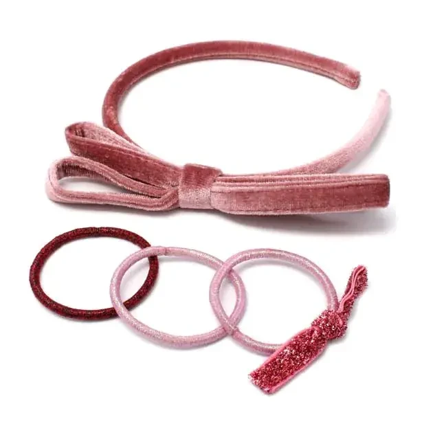 Velvet Double Bow Aliceband & Elastic Set