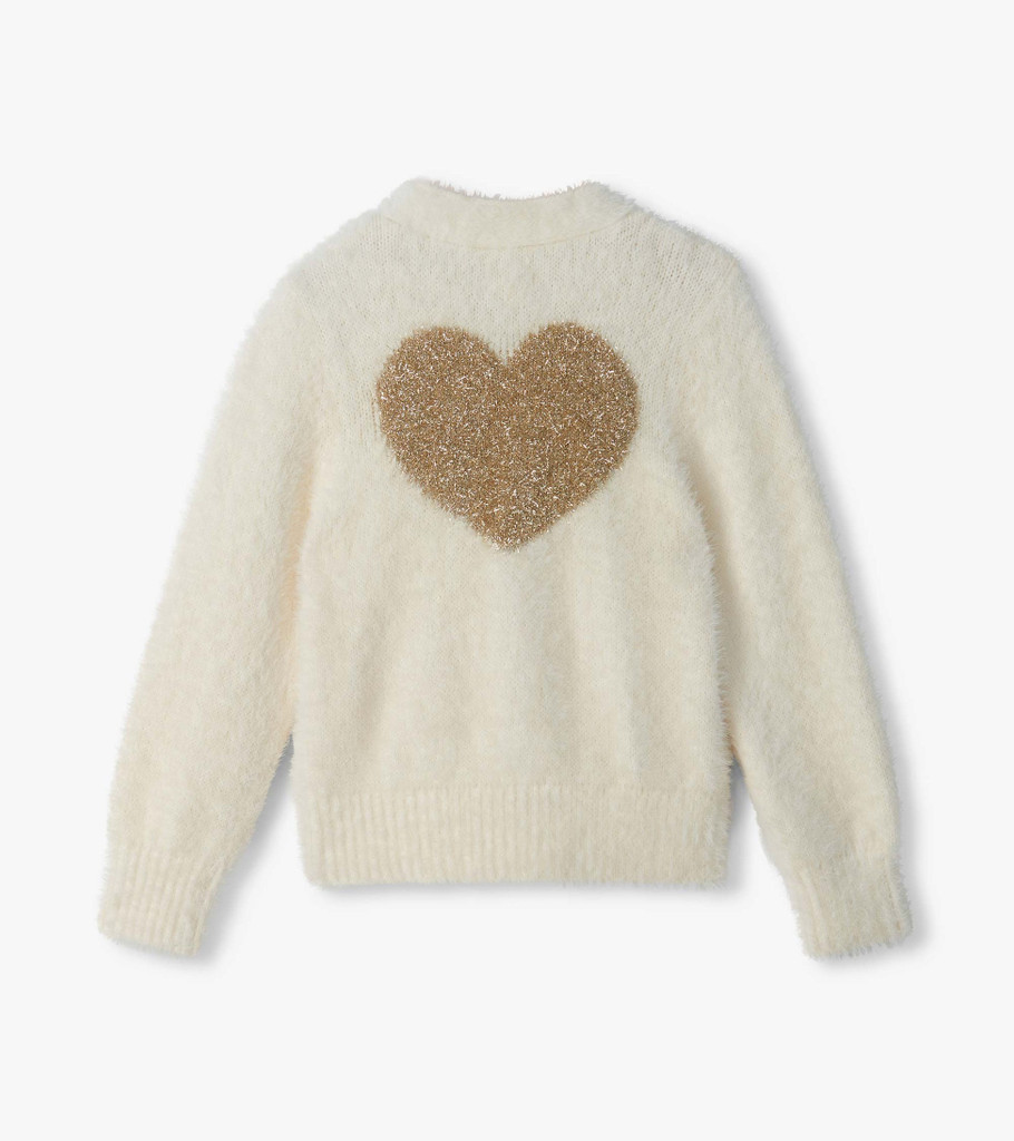 Gold Heart Fuzzy Shrunken Cardigan