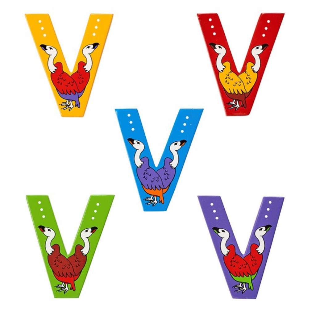 'V' Wooden Animal Letter