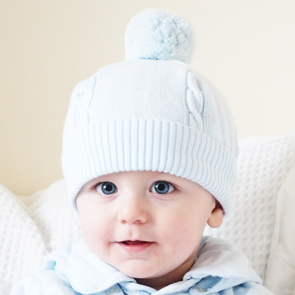 Fuzzy Blue Baby Bobble Hat