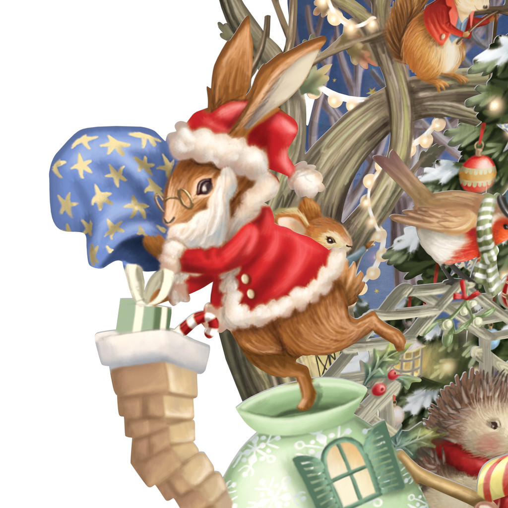 Christmas Bunnies - 3D Christmas Card XTW011