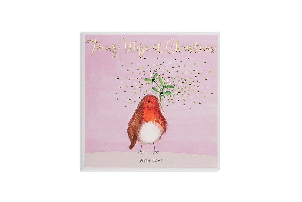 To My Wife At Christmas With Love - Robin With Mistletoe LAX04