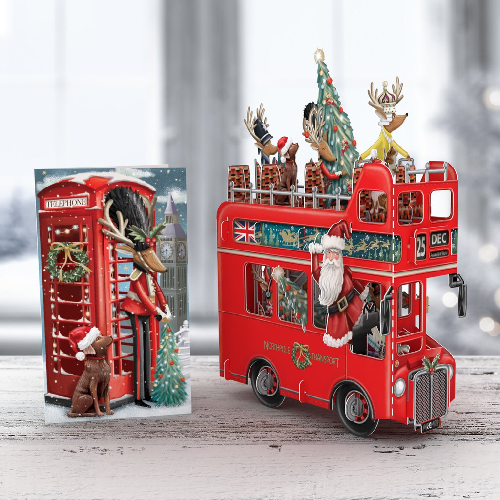 Santa's Red Bus" - 3D Pop Up Christmas Card X3D018