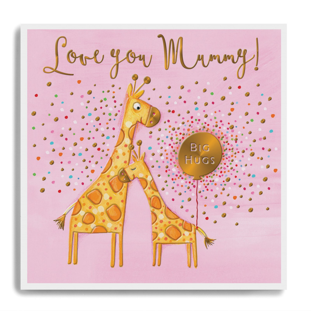 Love You Mummy! - Big Hugs - Mum and Baby Giraffe With Balloon LAM04
