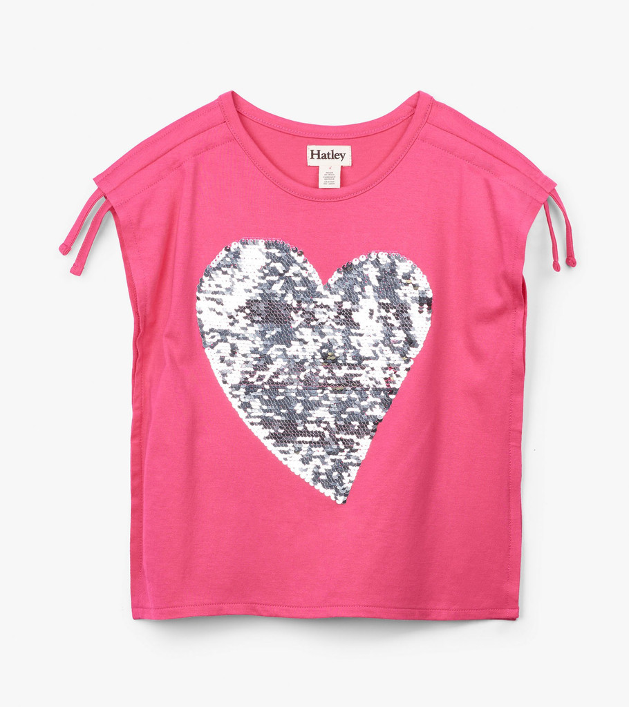 Flip Sequin Heart Cinched Shoulder Tee