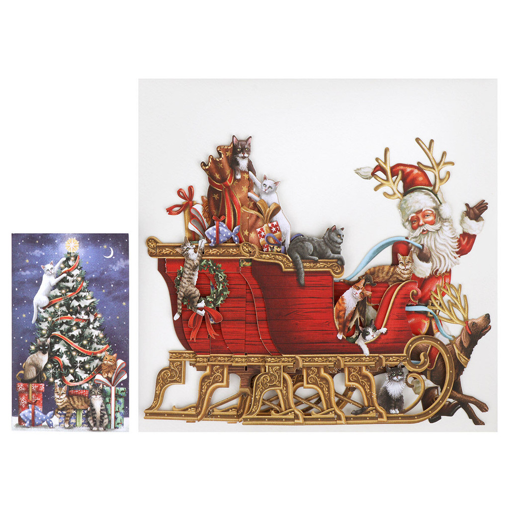 Cat Sleigh - 3D Christmas Card X3D029