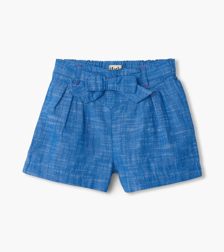 Belted Chambray Paper Bag Shorts