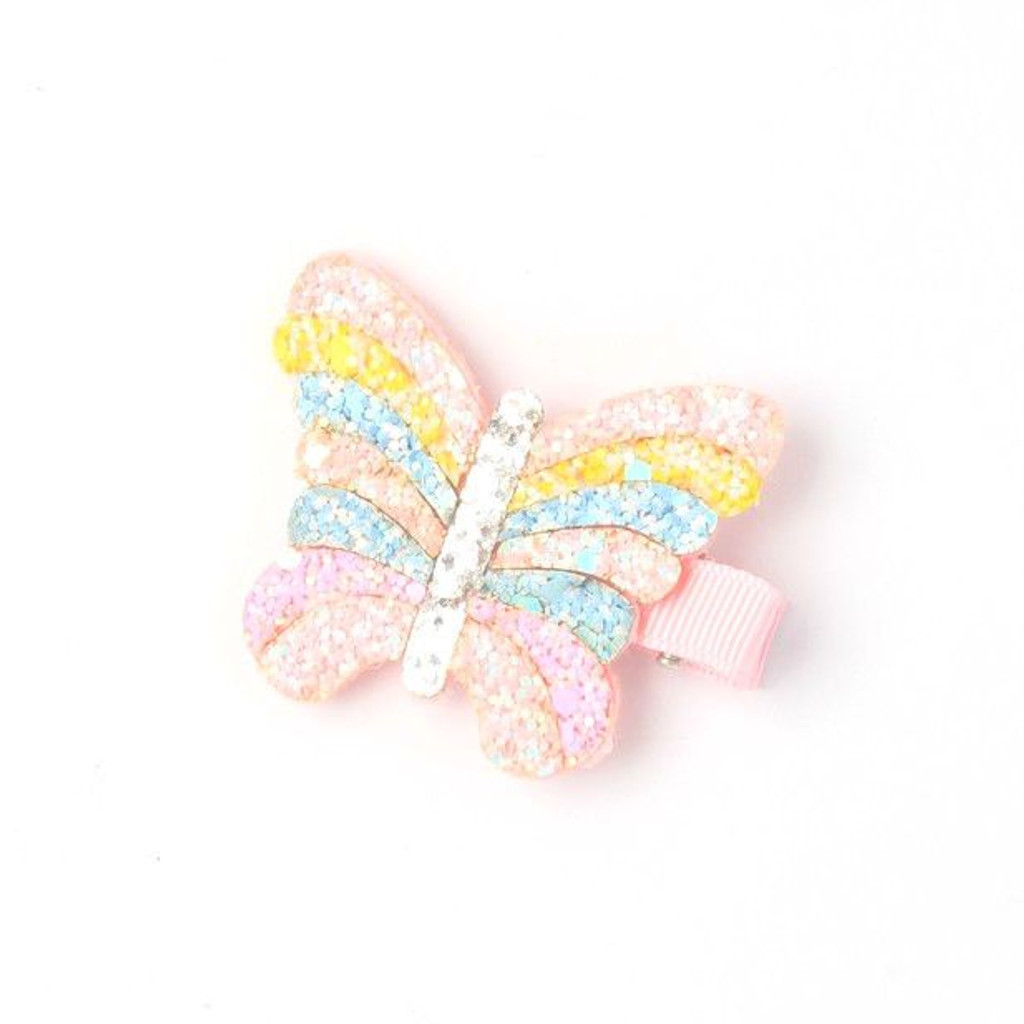 Pastel Rainbow Glitter Butterfly Clip