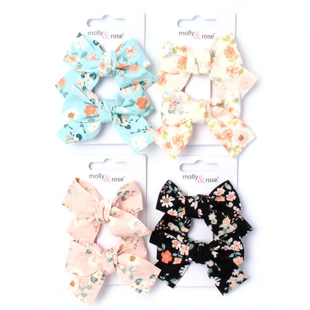 2 Floral Print Bow Beak Clips