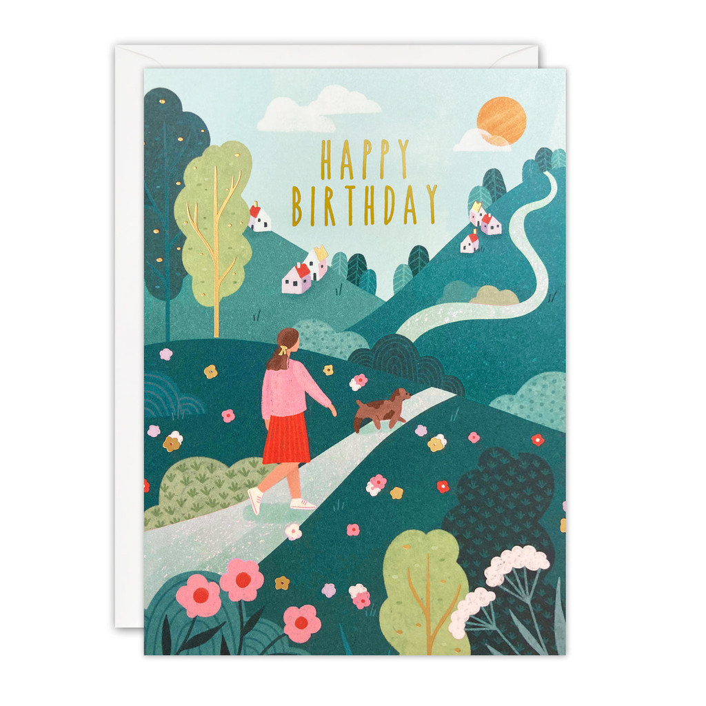 Dog Walk Birthday Sunbeams Card J4144