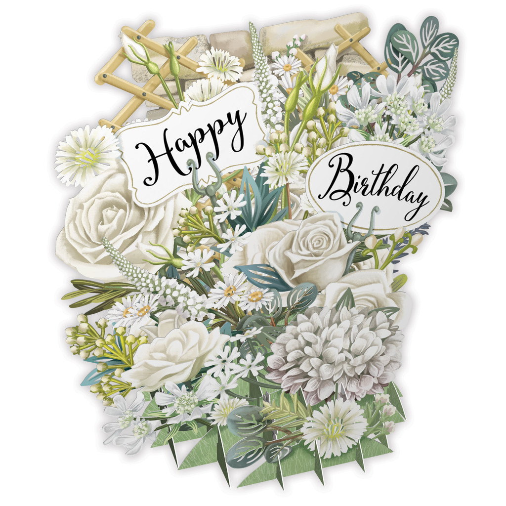 White Flowers - Top of the World Pop Up Greetings Card TW051